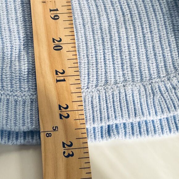 Talbots Sweater Size Large Petite Baby Blue Split Cowl Neck Rib Knit Preppy - Picture 5 of 7